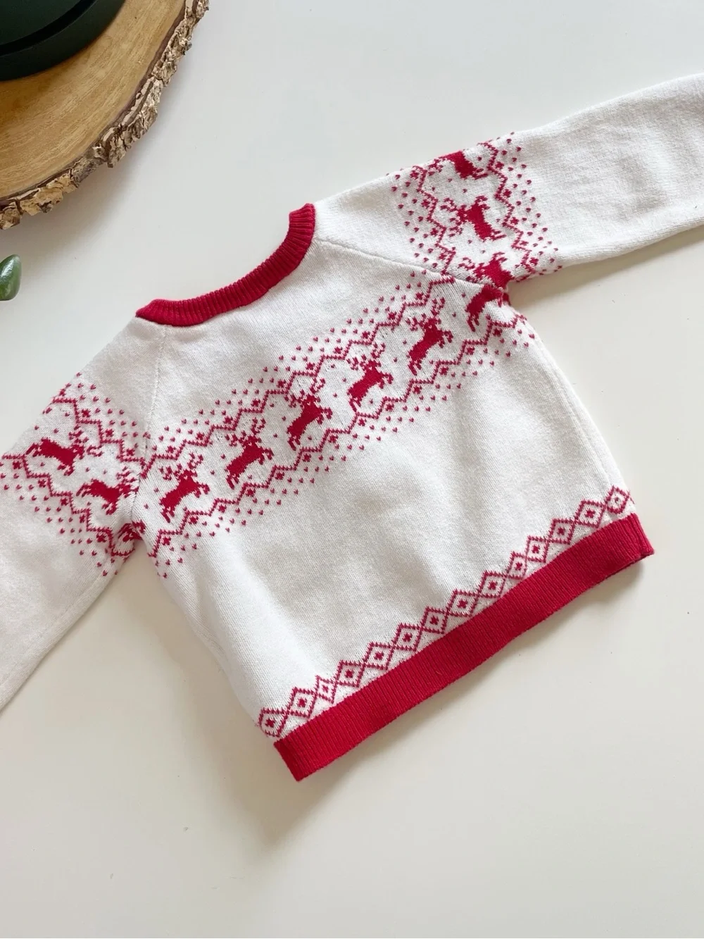 Janie and Jack Fair Isle Red & White Winter Sweater Cardigan & Knit Pants Set